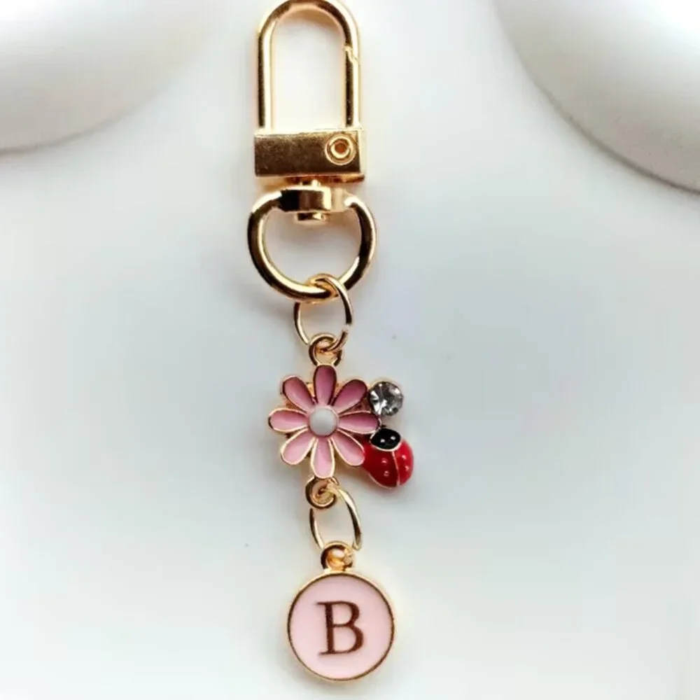 Gifted to Customer ~ PINK Flower Keychain / Bag Charm - Initial B